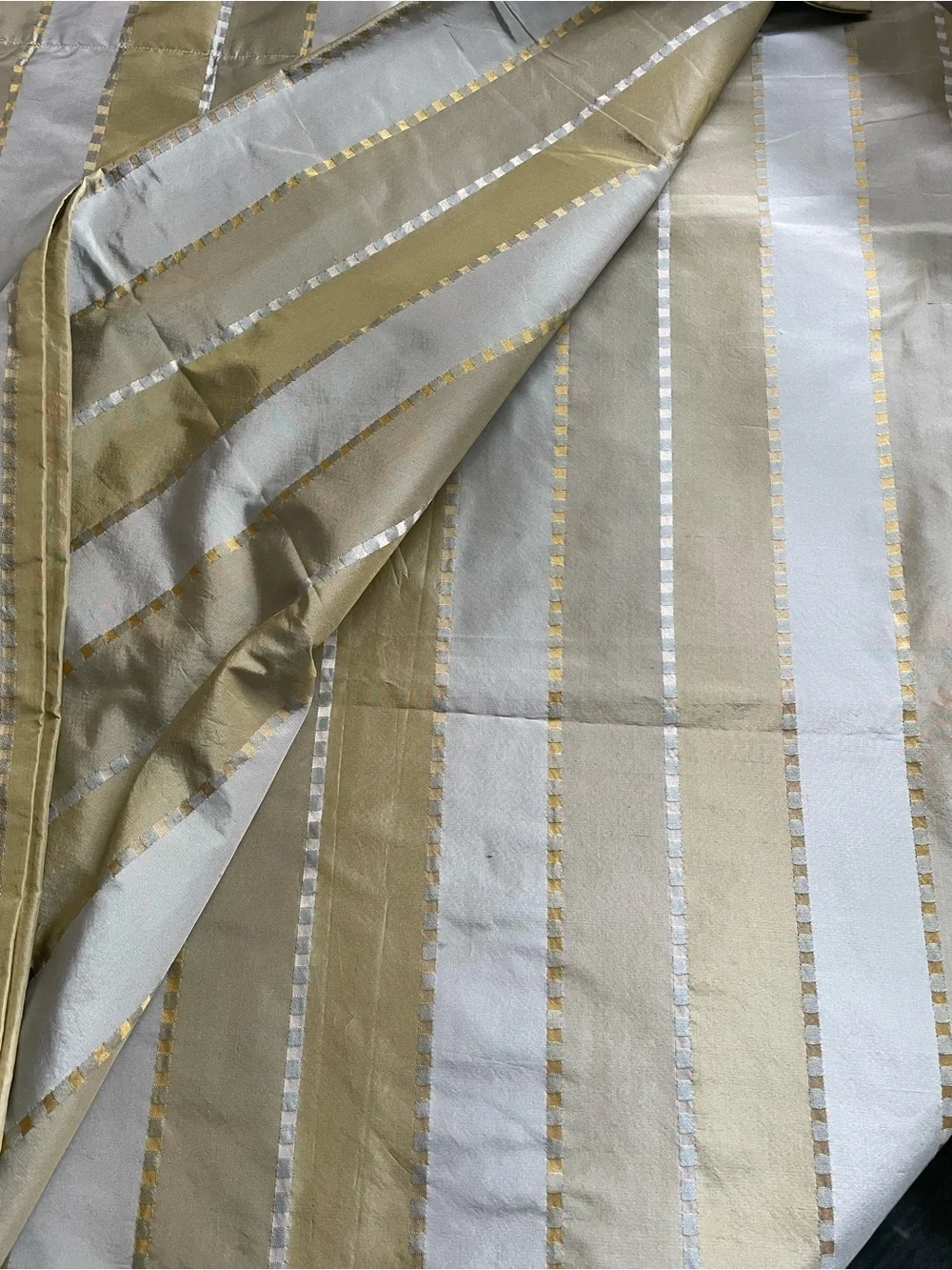100% Silk Drape Powder Blue, Olive, Chartreuse Stripes 52”x 96”